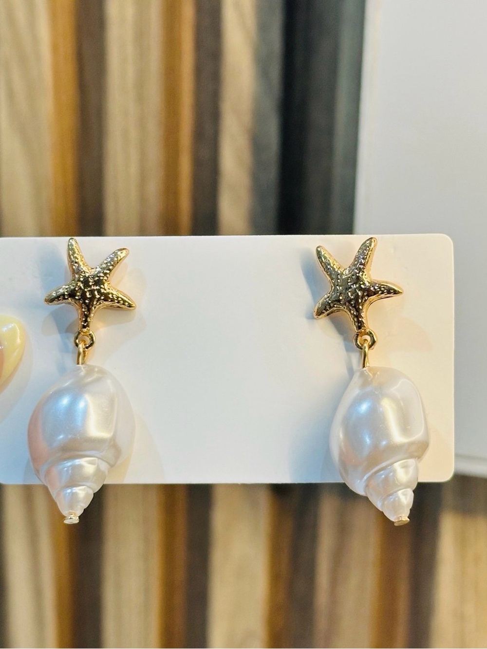 Gold Starfish Pearl Seashell Drop Earrings Coastal Mermaid Statement